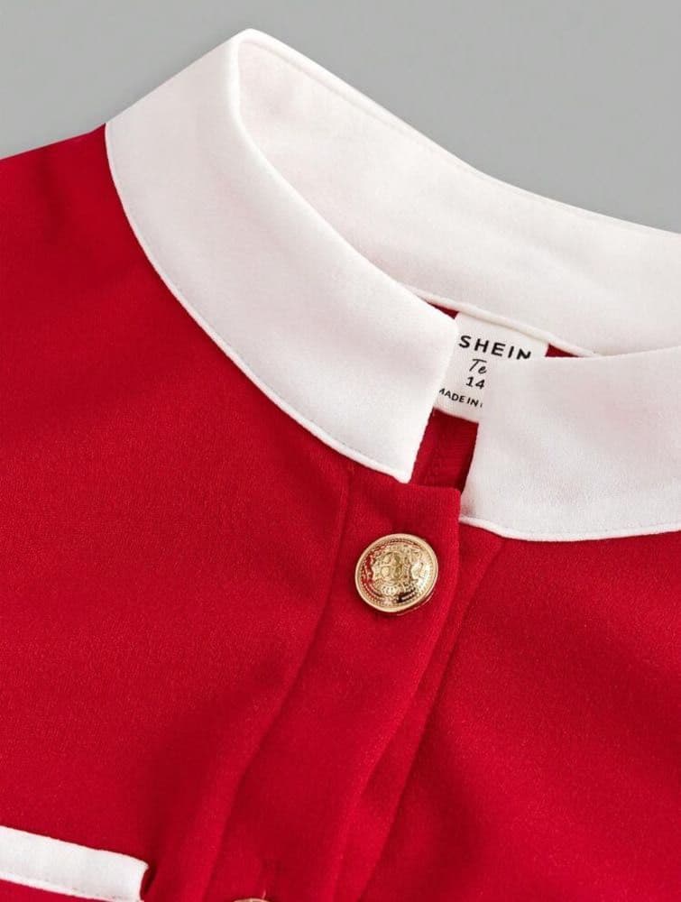 تنورة طويلة  مطوية للفتيات المراهقات، بدلة كاجوال كلاسيكية .