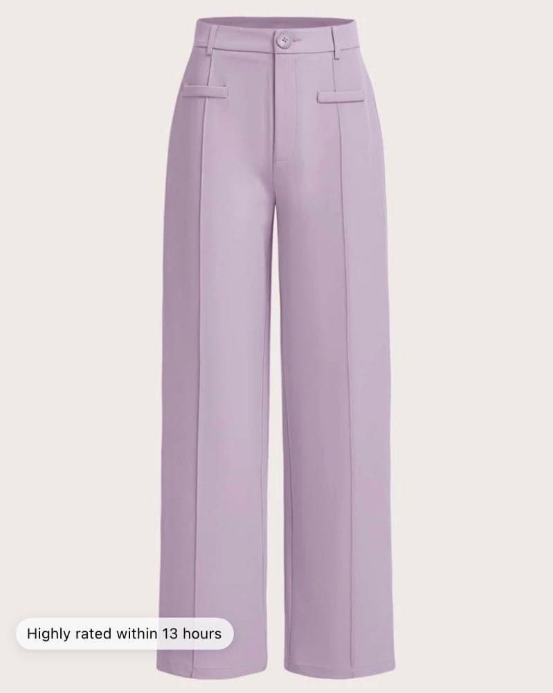 بنطلون   مريح بخصر مرتفع وساق مستقيمة