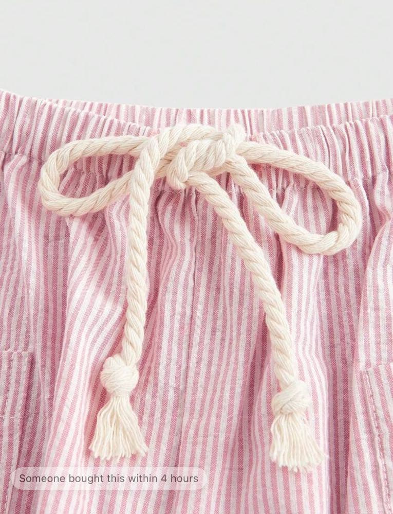 بنطلون  كاجوال فضفاض مستقيم للنساء، بنطلون كتان مخطط برباط خصر للمنزل والارتداء اليومي .