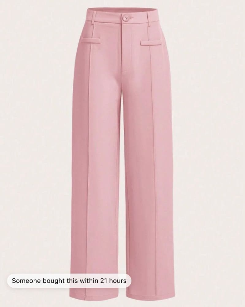 بنطلون   مريح بخصر مرتفع وساق مستقيمة