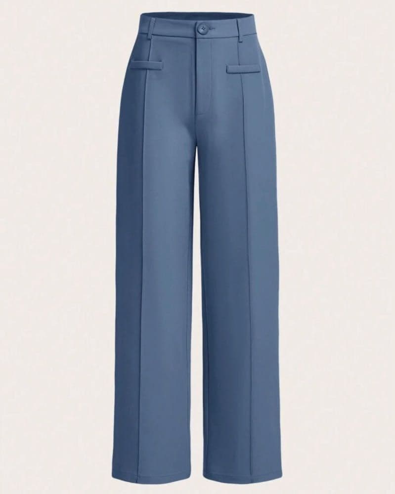 بنطلون   مريح بخصر مرتفع وساق مستقيمة