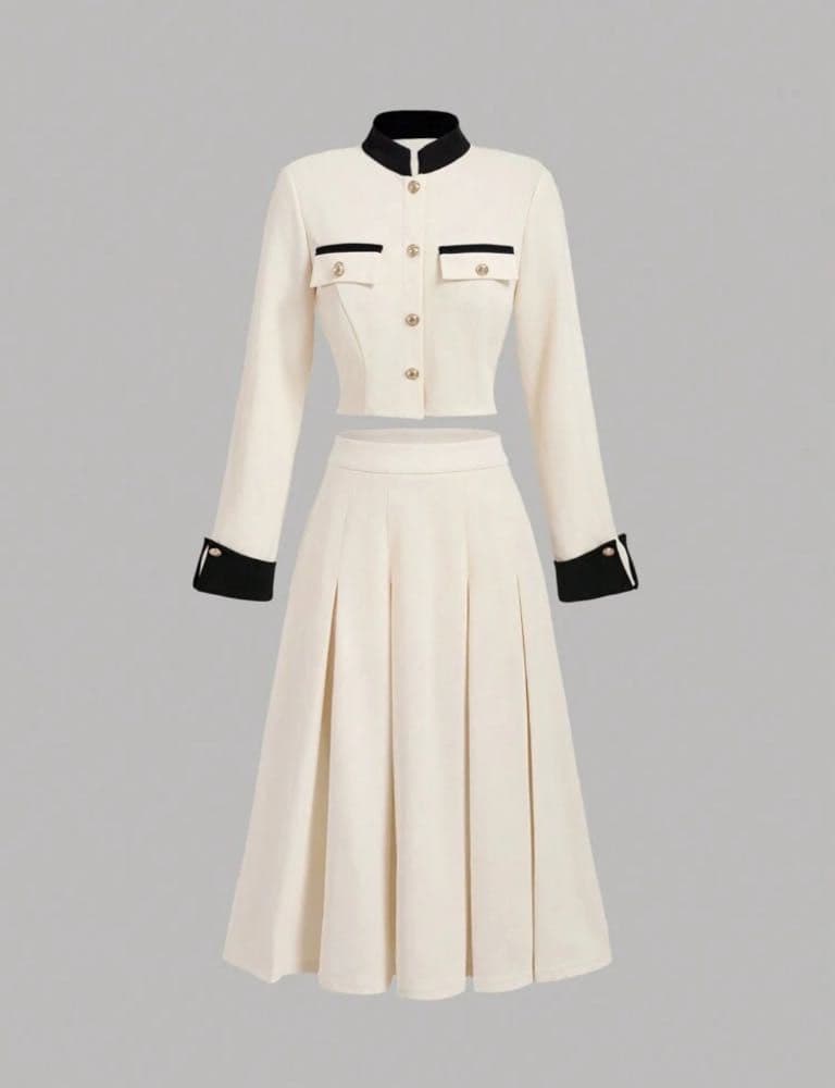 تنورة طويلة  مطوية للفتيات المراهقات، بدلة كاجوال كلاسيكية .