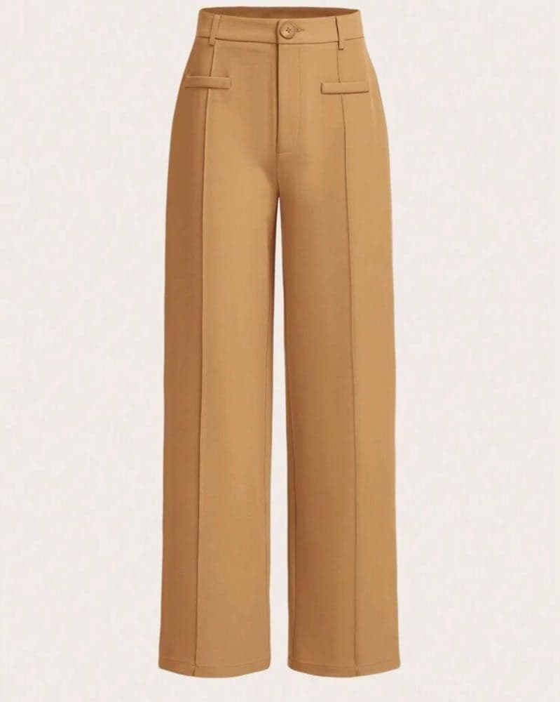 بنطلون   مريح بخصر مرتفع وساق مستقيمة