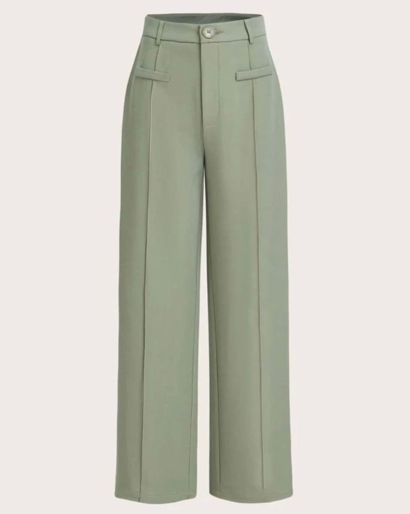 بنطلون   مريح بخصر مرتفع وساق مستقيمة