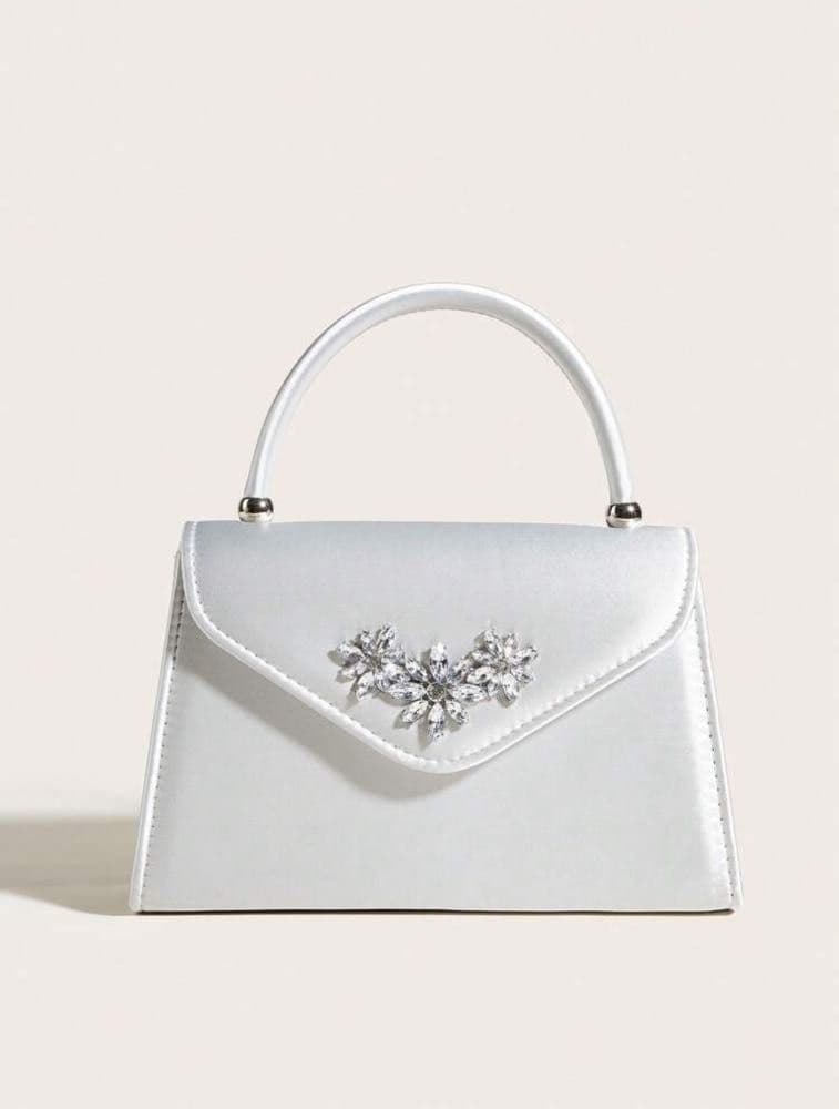 حقيبة سهرة أنيقة للسيدات مزينة بزهرة حجر الراين.