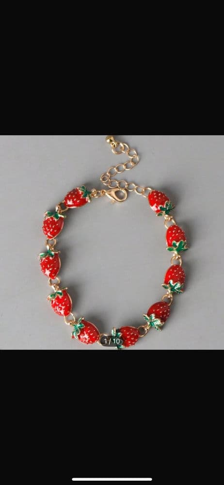 سوار نسائي بسيط غير رسمي على شكل غابة طازجة من سبائك معدنية على شكل قطرة زيت الفراولة