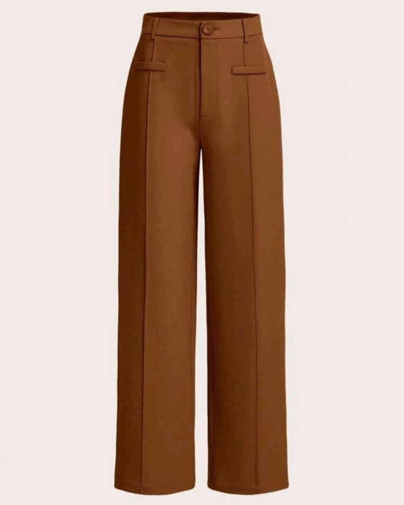 بنطلون   مريح بخصر مرتفع وساق مستقيمة