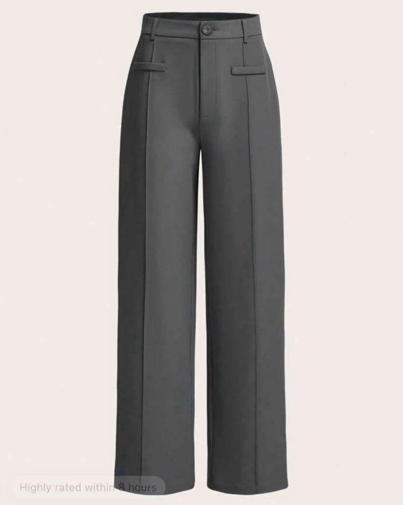 بنطلون   مريح بخصر مرتفع وساق مستقيمة